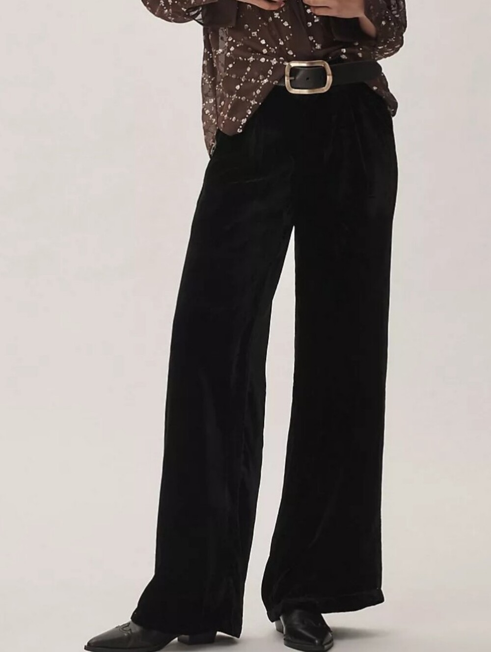 By Anthropologie Wide-Leg Velvet Pants in Black • Small • EUC